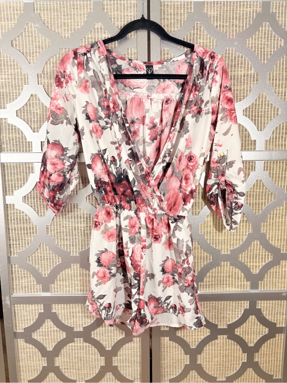 Windsor Cream Floral Wrap Romper with Pink Roses